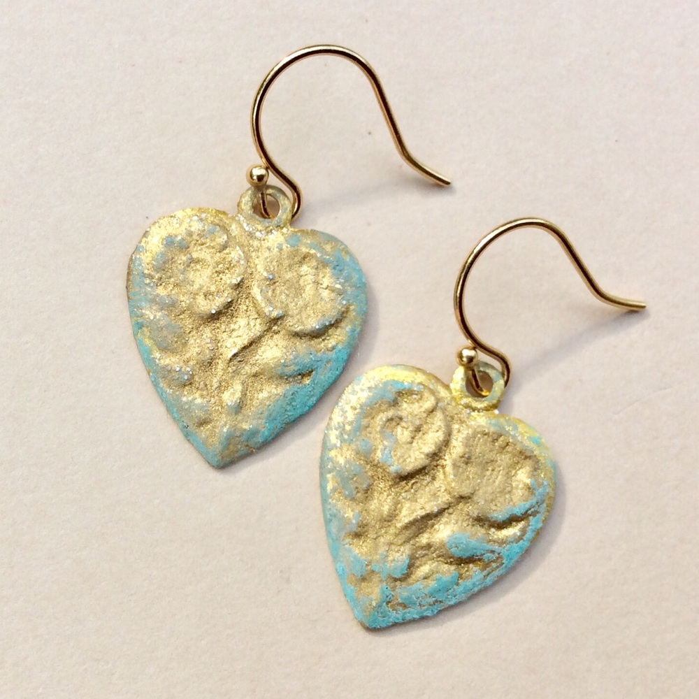 New flowers heart earrings gold plated